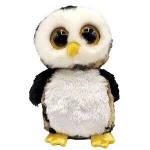 Ty Beanie Boos Owliver Owl Plush Brown White 10" Yellow Glitter Eyes Beak 2014